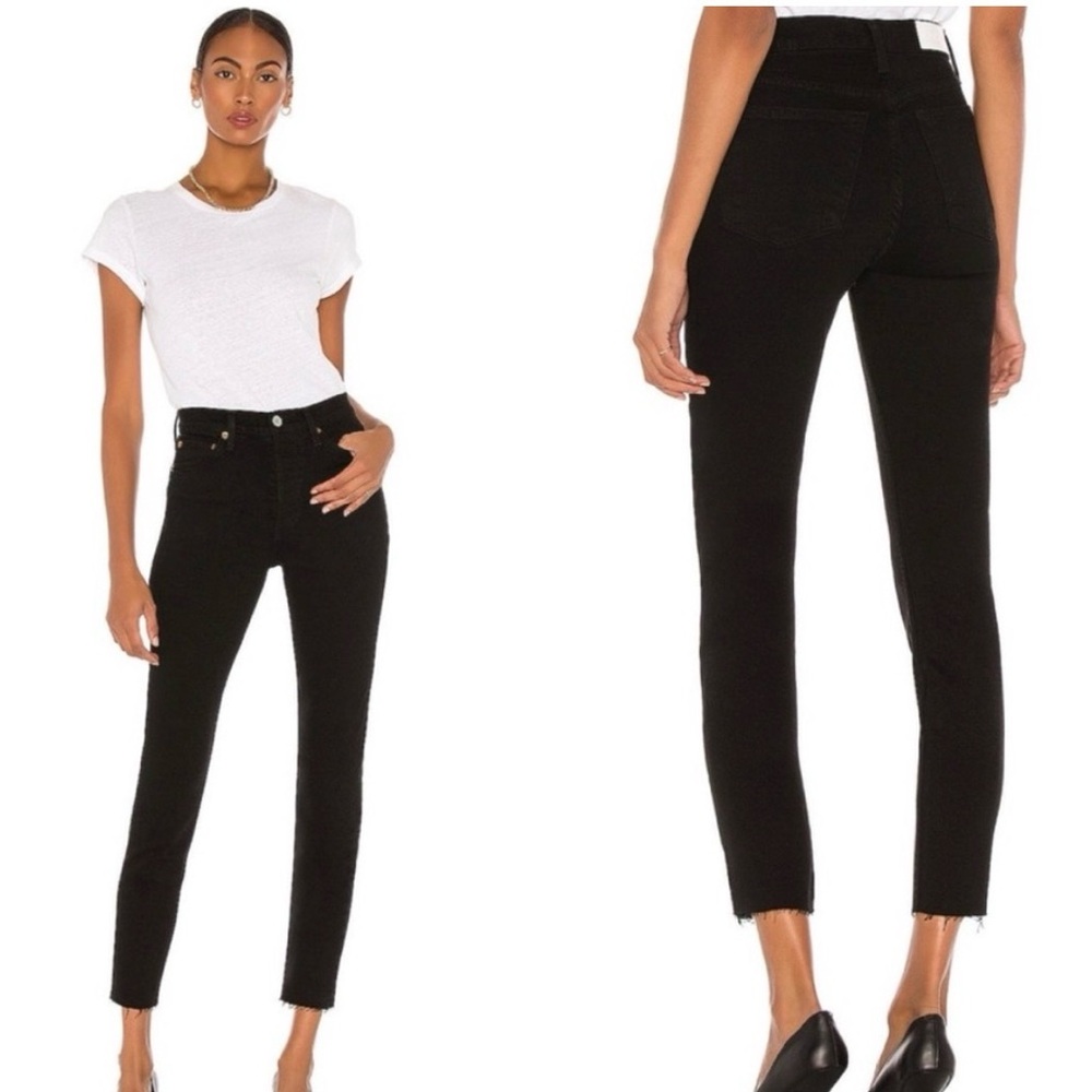 RE/DONE Originals High Rise Ankle Crop in Faded Black Raw Hem Size 27